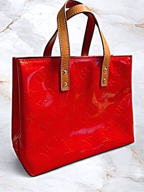 LV Monogram Red Cerise Vernis Patent Tote & Vachetta Leather COA included